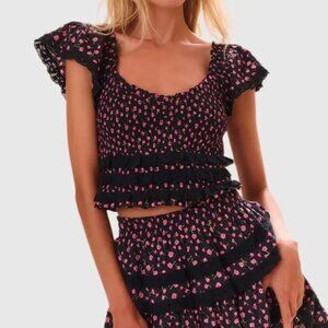 LOVESHACKFANCY Beaming Top Cropped Smocked Ruffle Floral